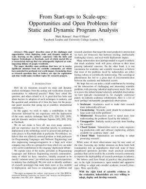 Opportunities and Open Problems for Static and Dynamic Program Analysis Mark Harman∗, Peter O’Hearn∗ ∗Facebook London and University College London, UK