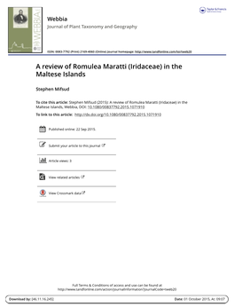 A Review of Romulea Maratti (Iridaceae) in the Maltese Islands
