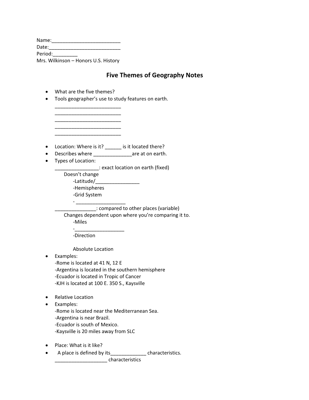 Five Themes of Geography Notes