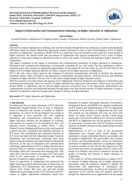 Impact of Information and Communication Technology on Higher Education in Afghanistan