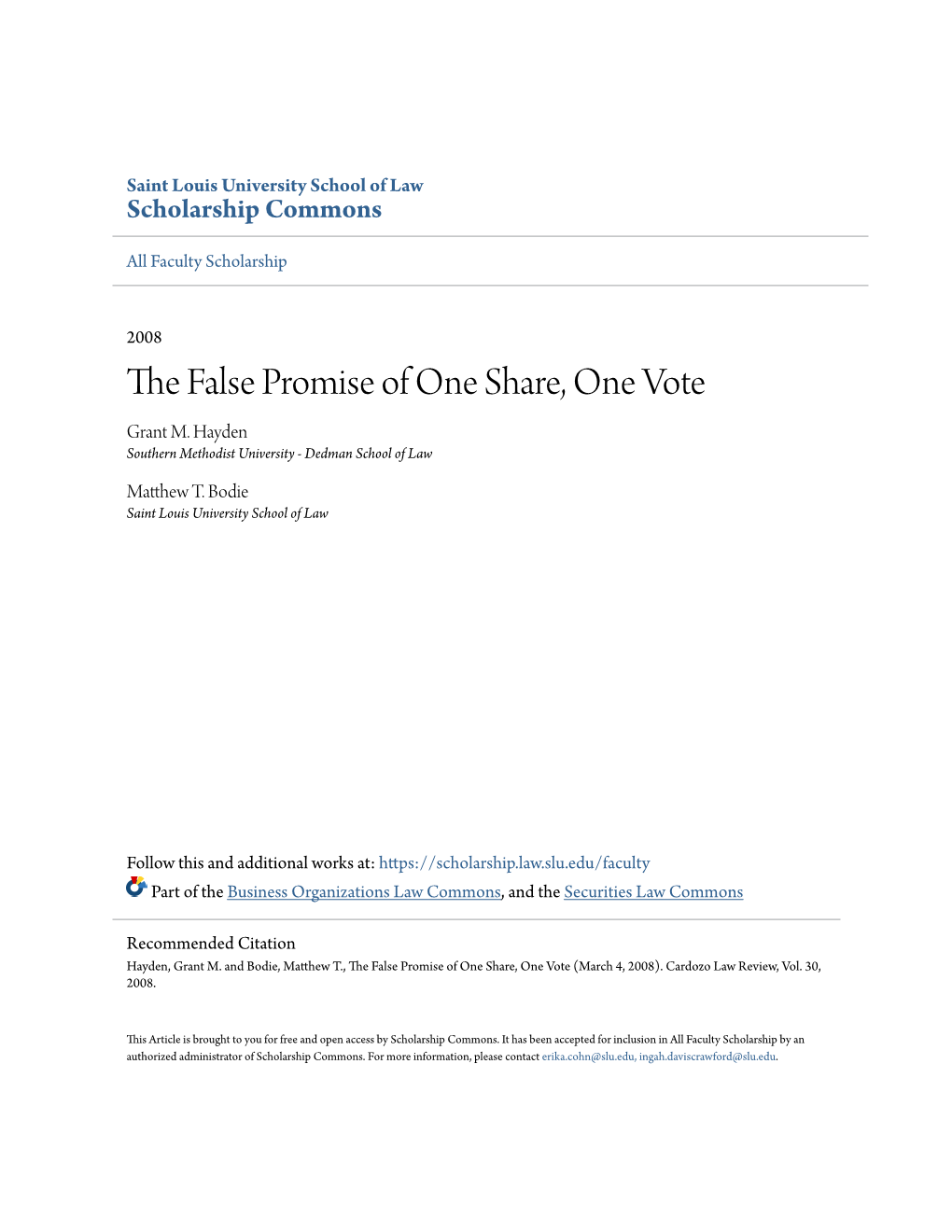 The False Promise of One Share, One Vote