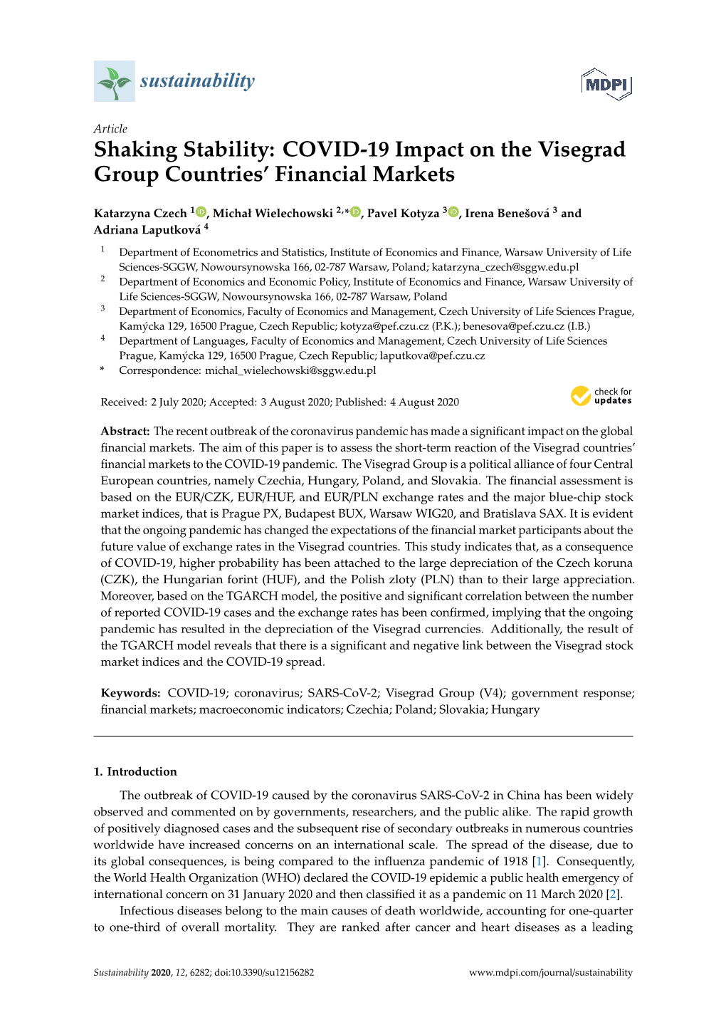 COVID-19 Impact on the Visegrad Group Countries' Financial