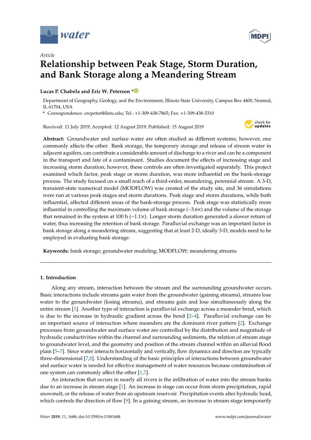 Relationship Between Peak Stage, Storm Duration, and Bank Storage Along a Meandering Stream