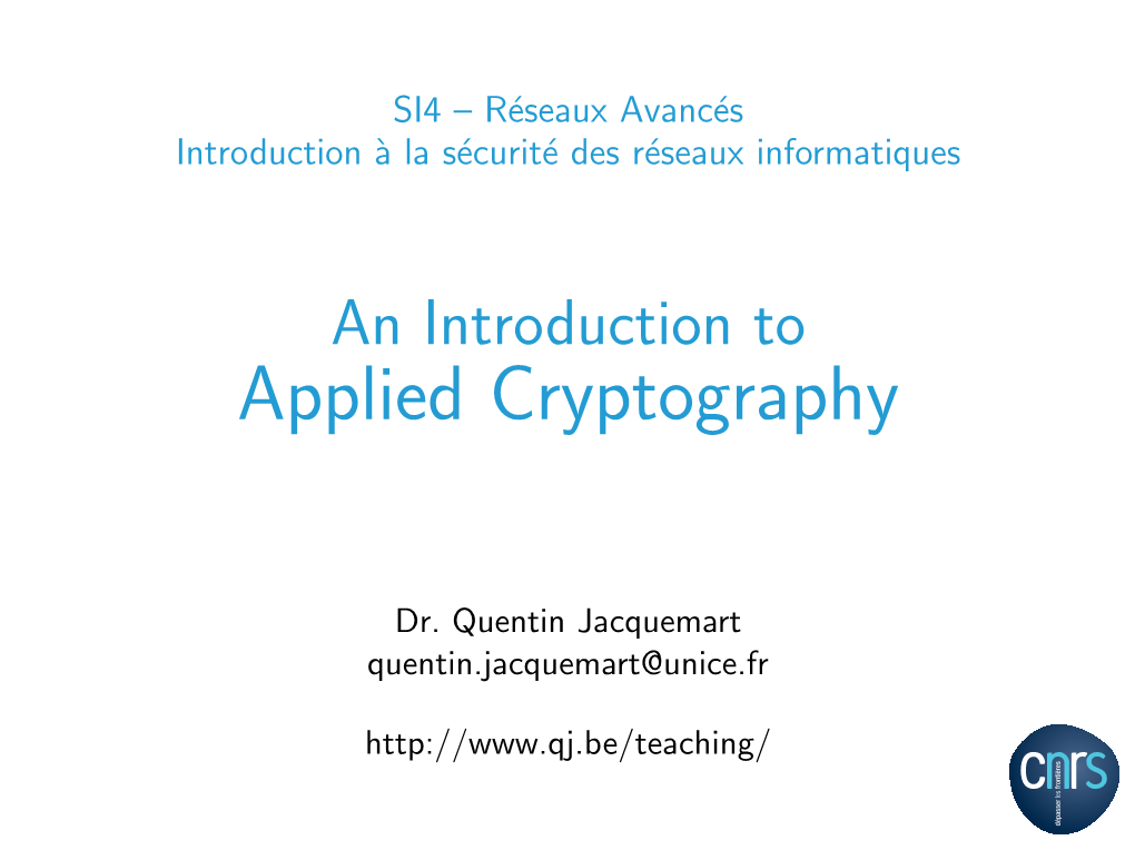 An Introduction to Applied Cryptography
