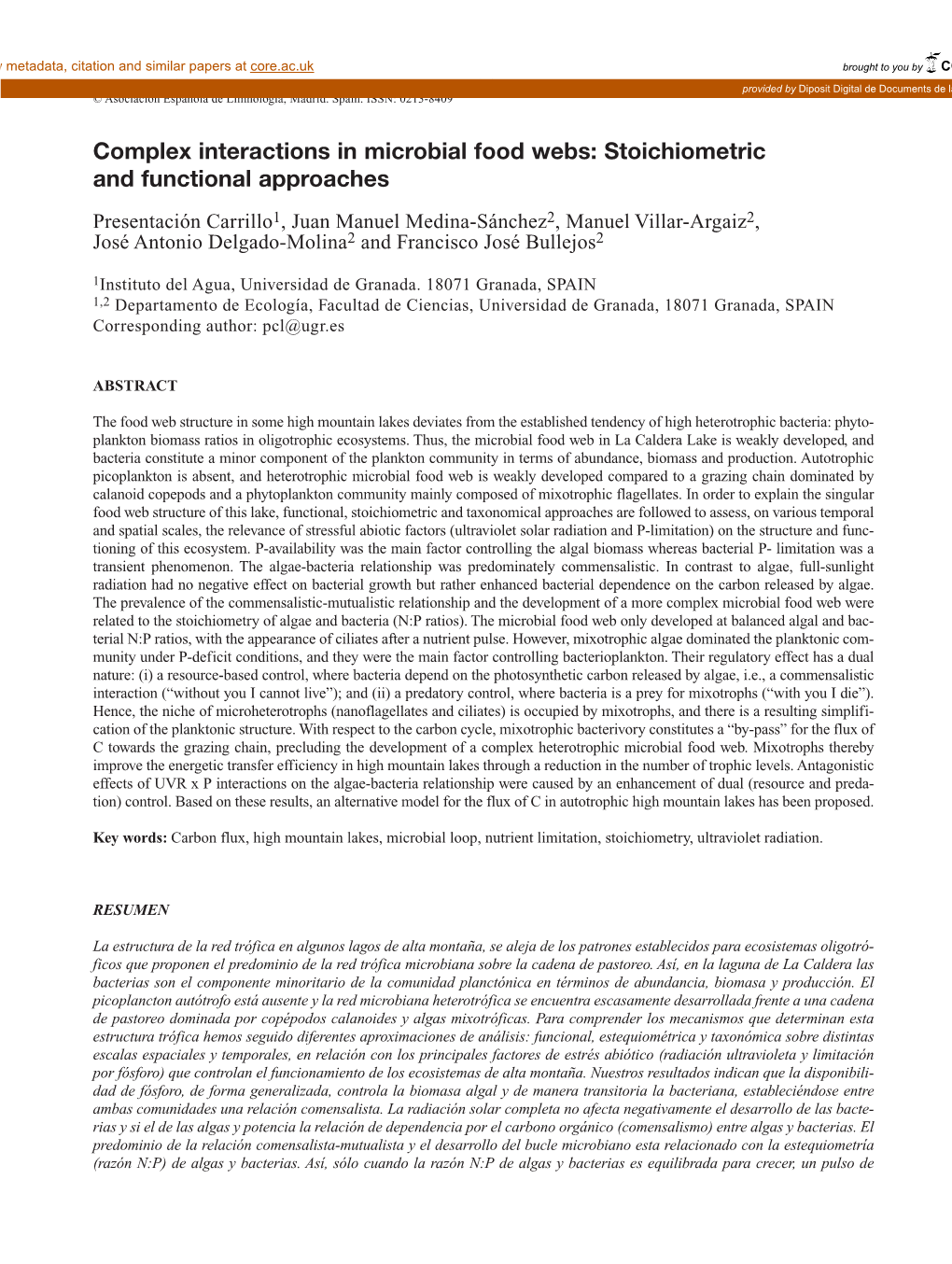 Complex Interactions in Microbial Food Webs: Stoichiometric and Functional Approaches