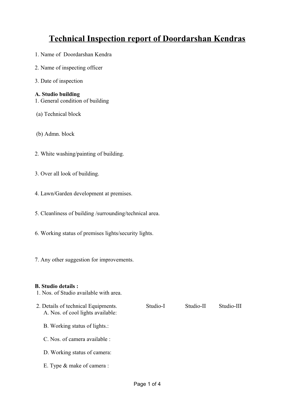 Technical Inspection Report of Doordarshan Kendras