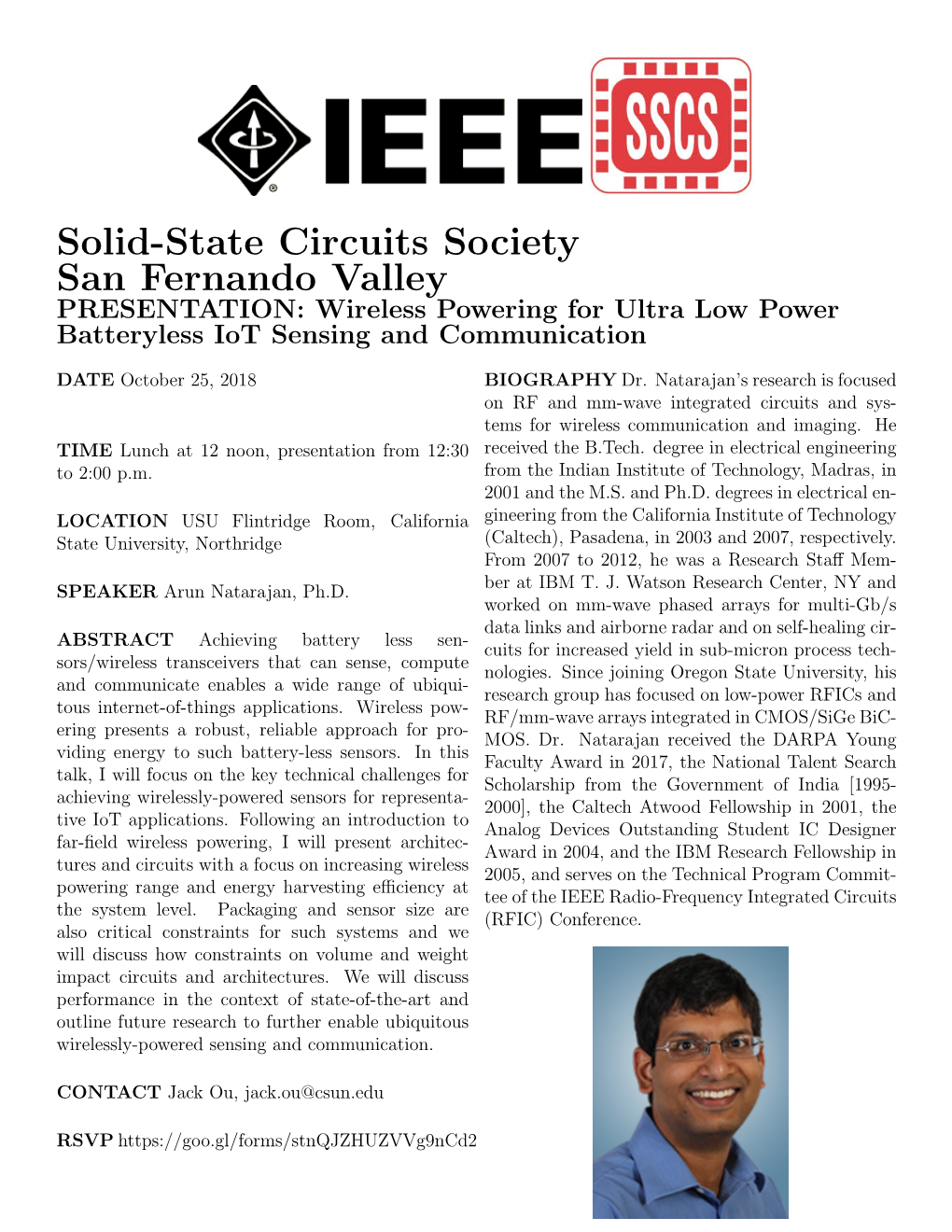 Solid-State Circuits Society San Fernando Valley PRESENTATION: Wireless Powering for Ultra Low Power Batteryless Iot Sensing and Communication