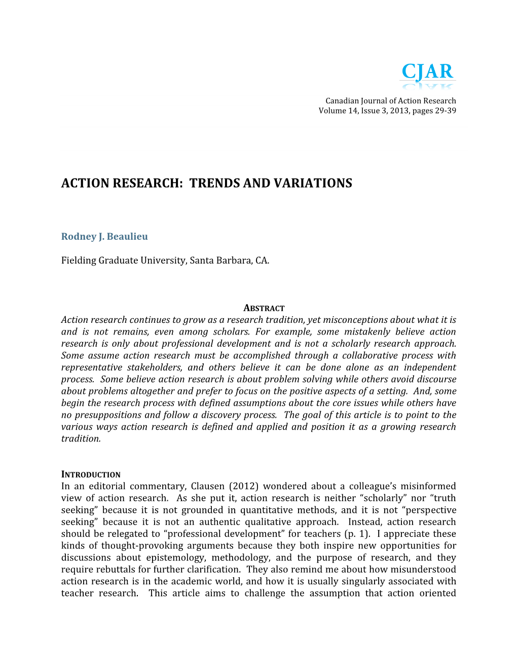 The Canadian Journal of Action Research