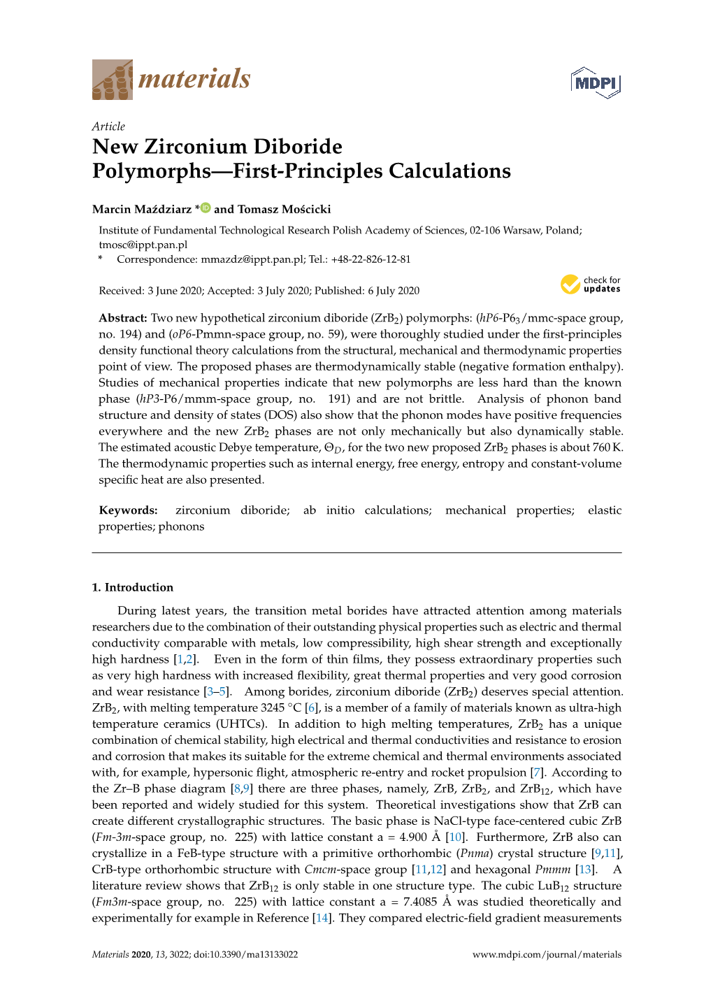 New Zirconium Diboride Polymorphs—First-Principles Calculations