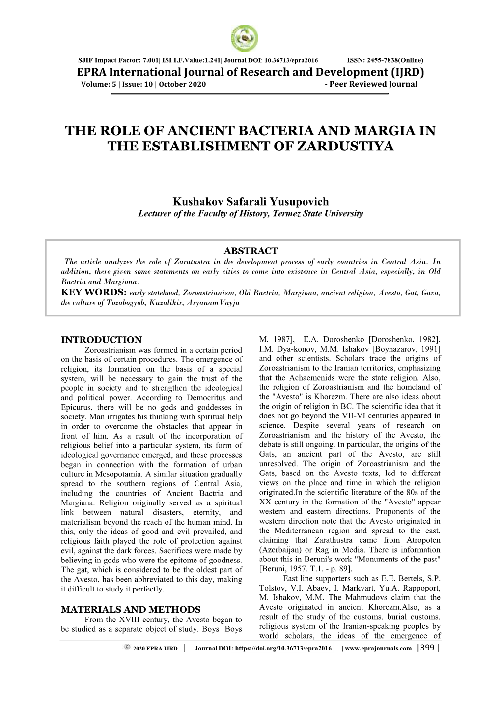 The Role of Ancient Bacteria and Margia in the Establishment of Zardustiya