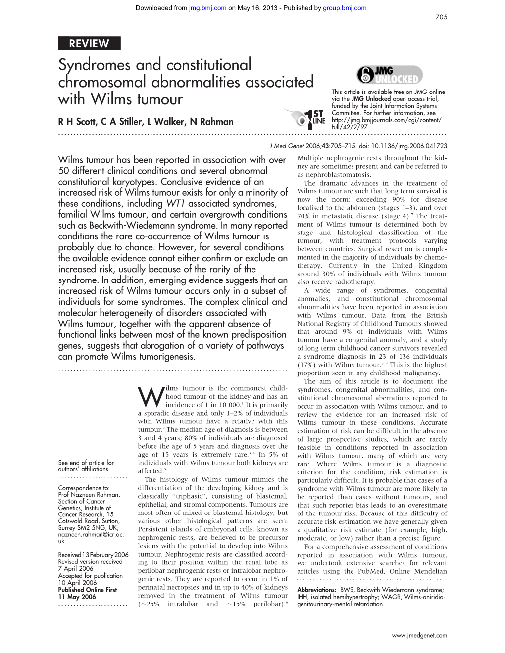 Syndromes and Constitutional Chromosomal Abnormalities