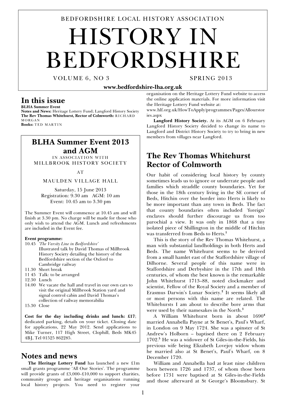 History in Bedfordshire Volume 6, No 3 Spring 2013