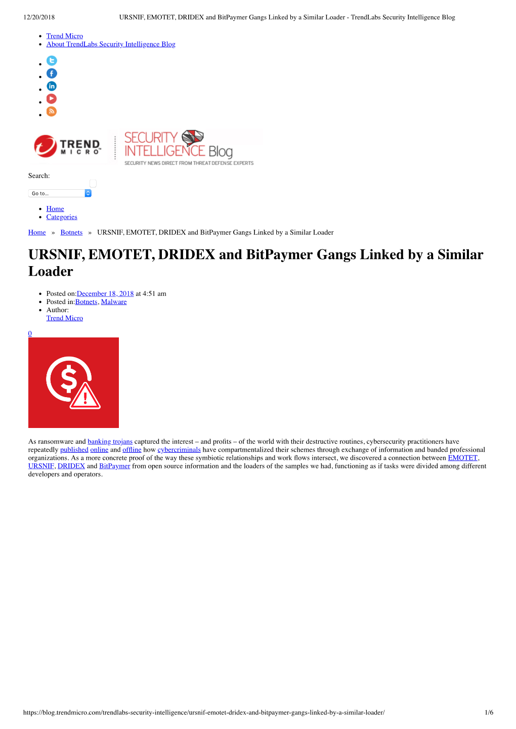 URSNIF, EMOTET, DRIDEX and Bitpaymer Gangs Linked by a Similar Loader - Trendlabs Security Intelligence Blog