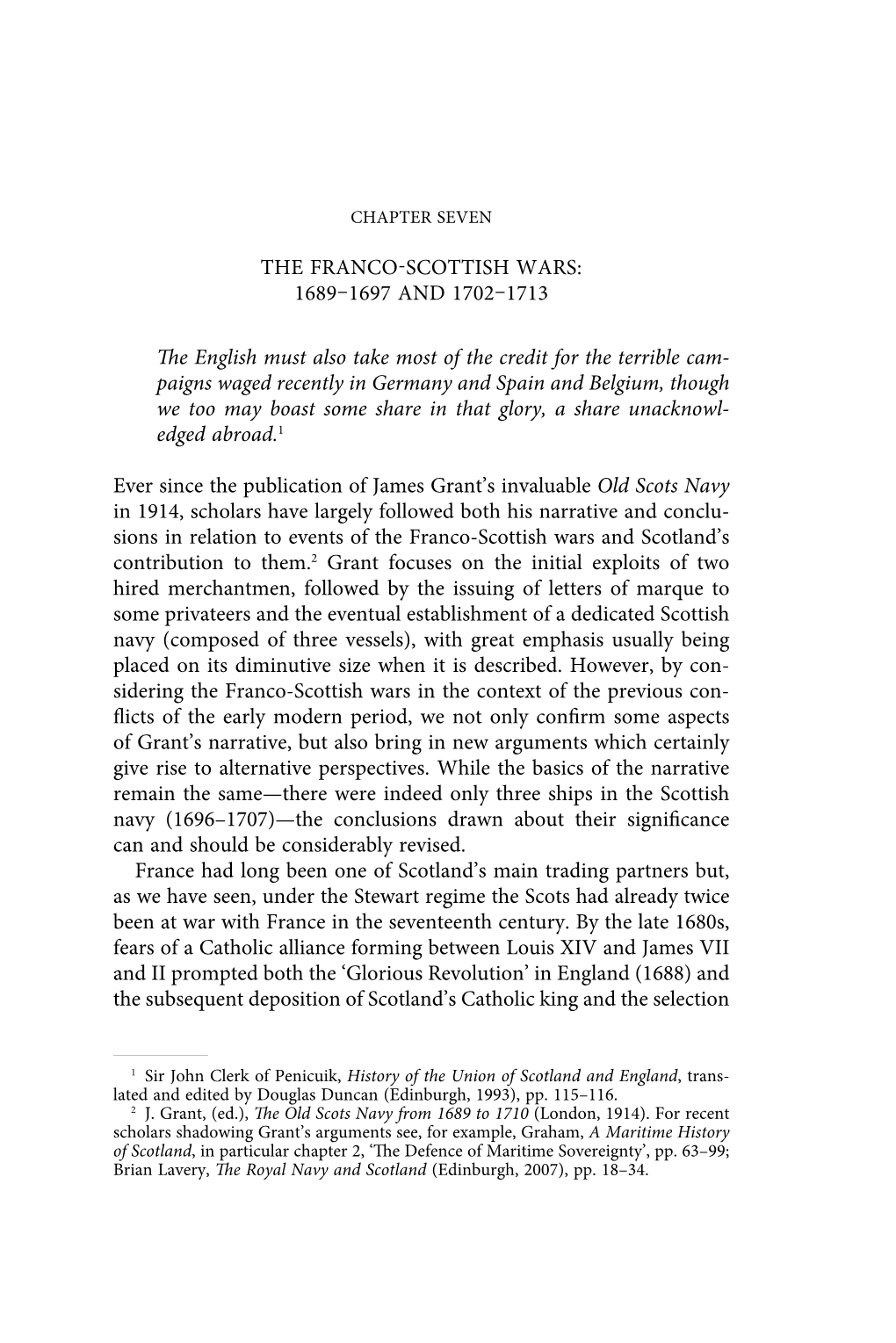 The Franco-Scottish Wars: 1689–1697 and 1702–1713