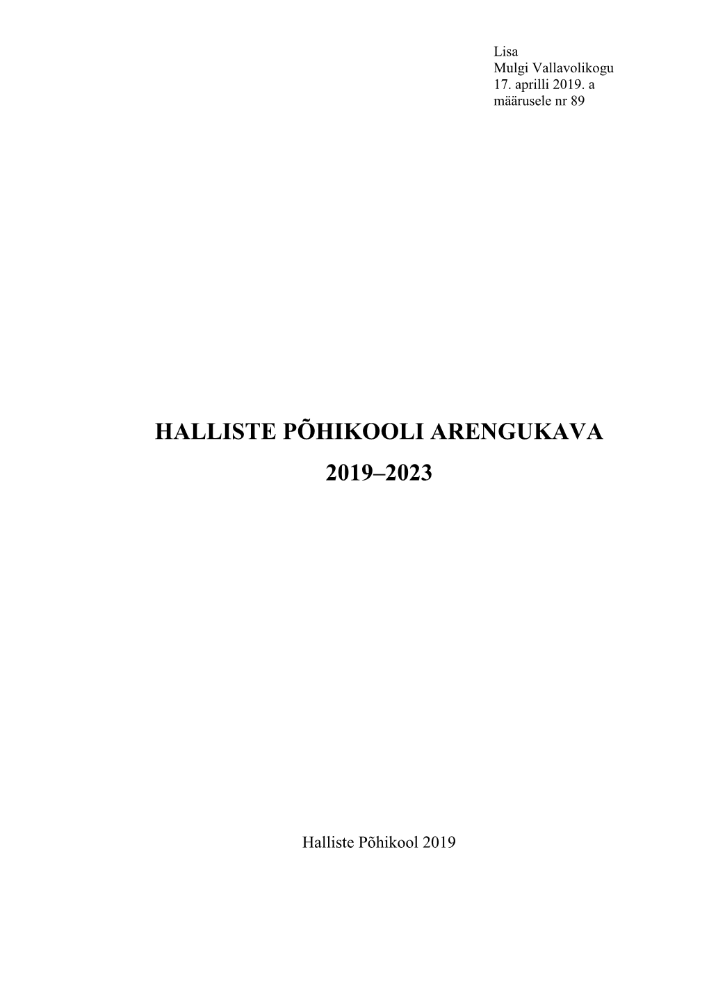 Halliste Põhikooli Arengukava 2019–2023