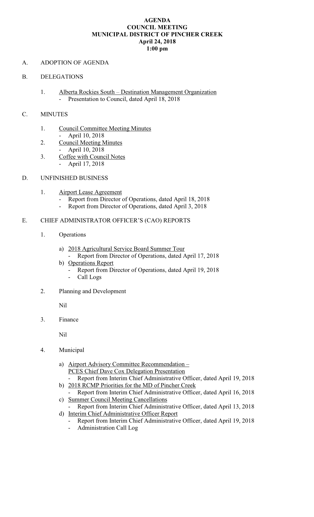 2018 04 24 Council Meeting Agenda Package.Pdf