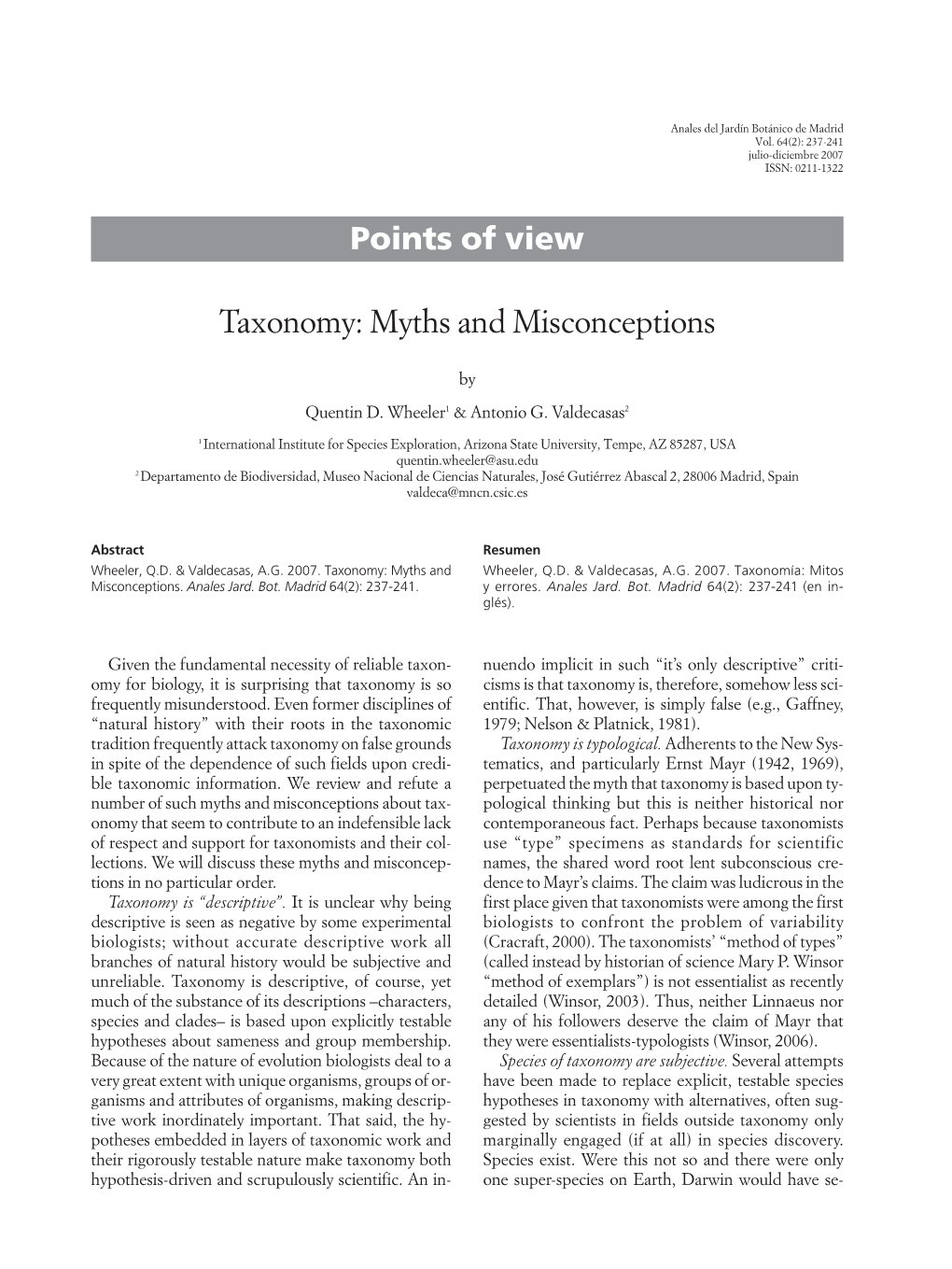 Taxonomy: Myths and Misconceptions Points of View