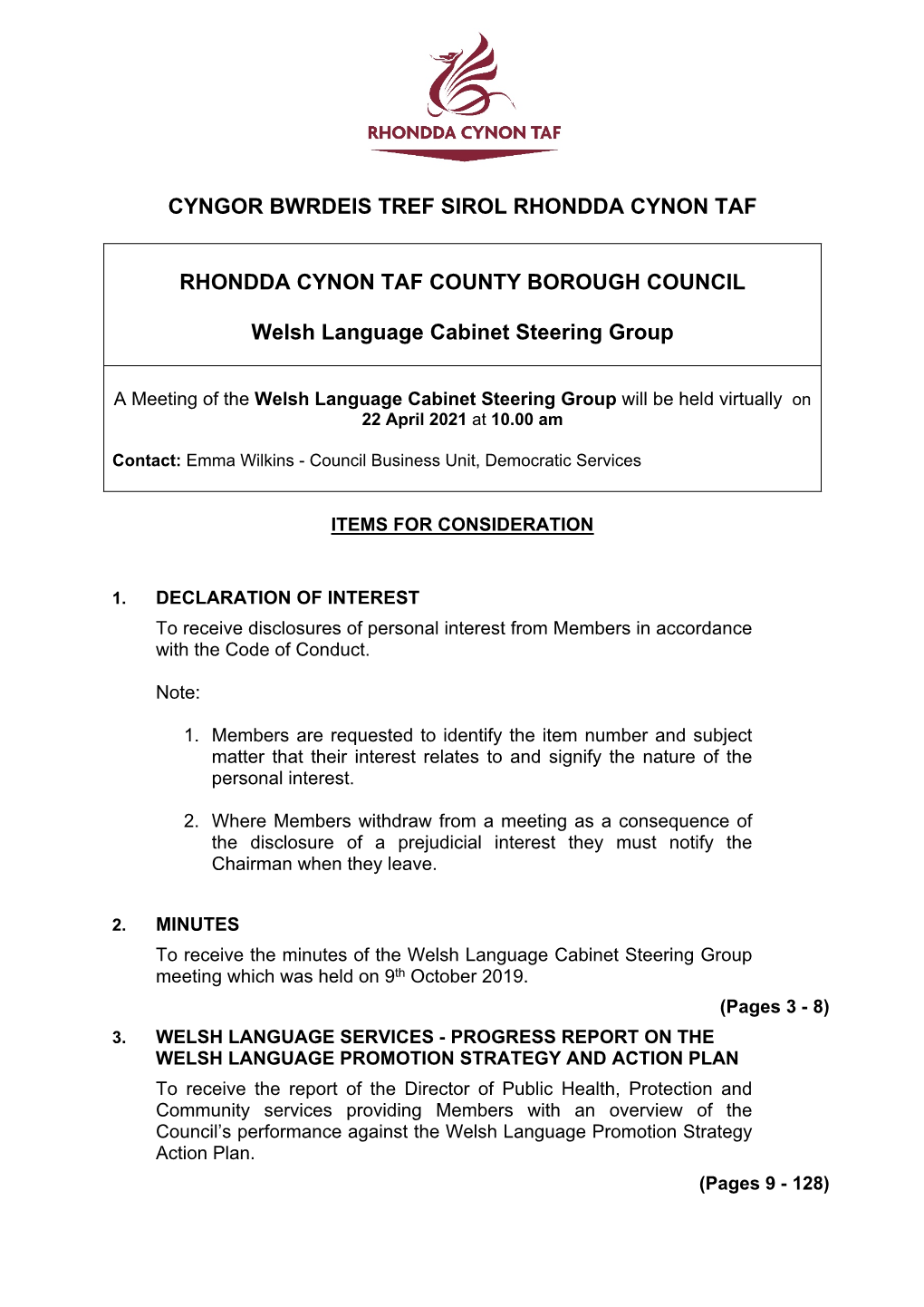 (Public Pack)Agenda Document for Welsh Language Cabinet