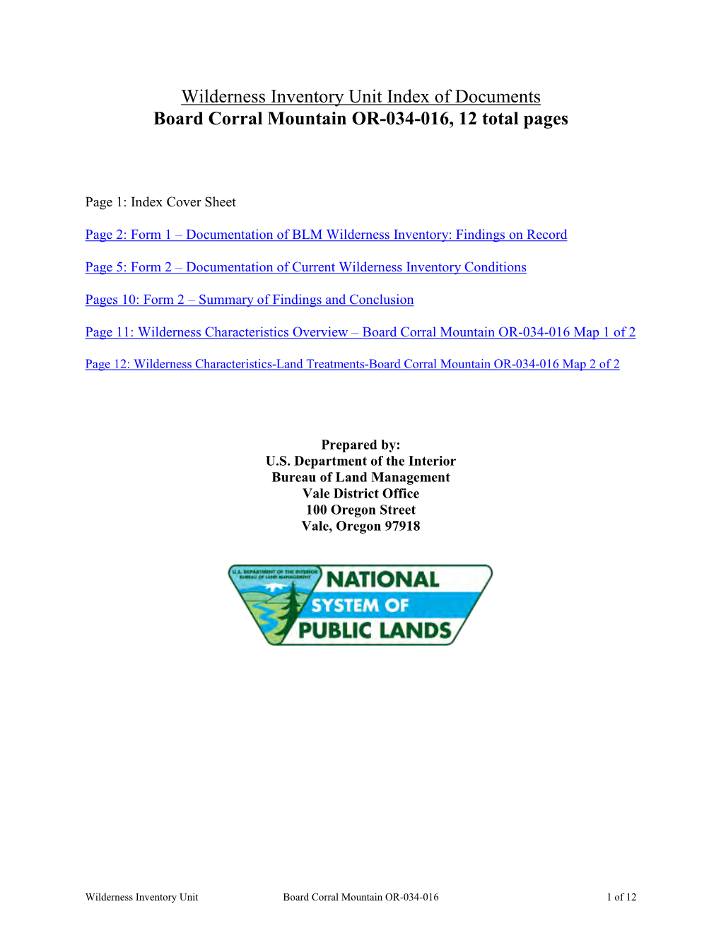 Wilderness Inventory Unit: Board Corral Mountain OR-034-016