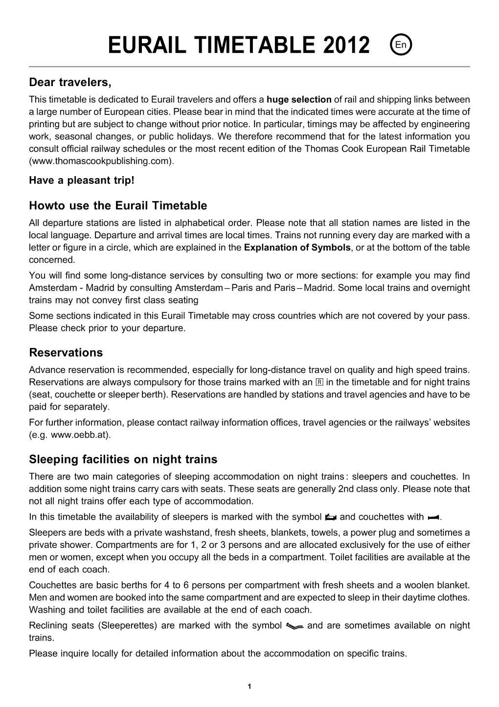 EURAIL TIMETABLE 2012 En