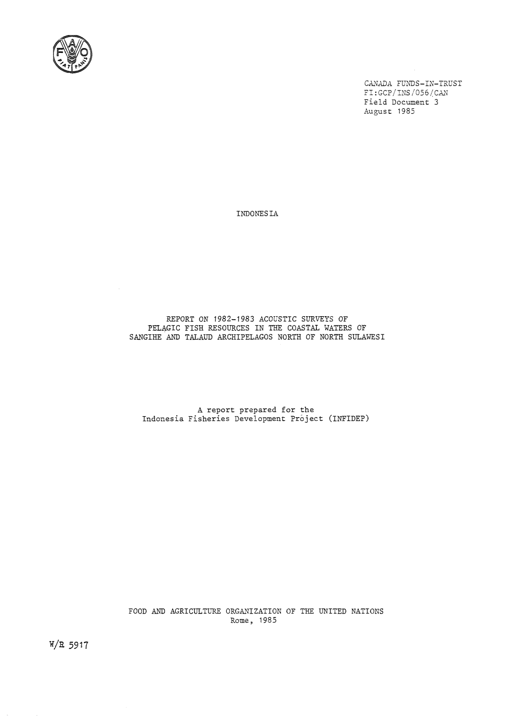 Report on 1982-1983 Acoustic Surveys of Pelagic Fish Resources in the Coastal Waters of Sangihe and Taland Archipelagos North Of