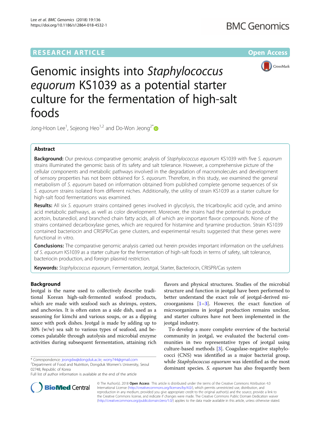 Genomic Insights Into Staphylococcus Equorum KS1039 As a Potential