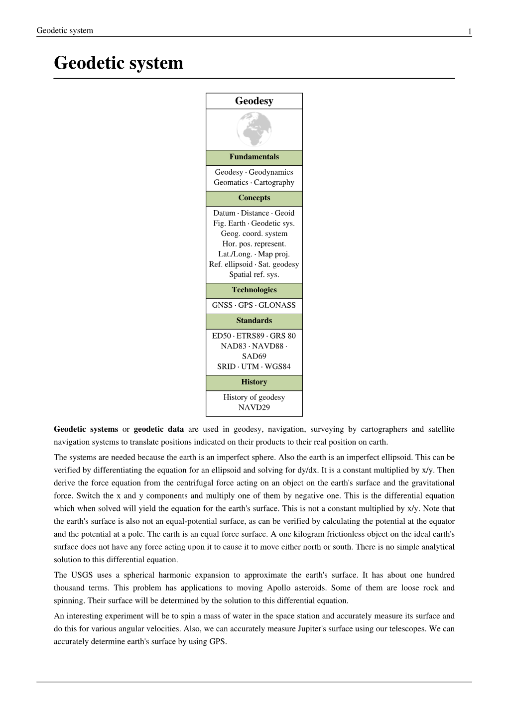 Geodetic System 1 Geodetic System