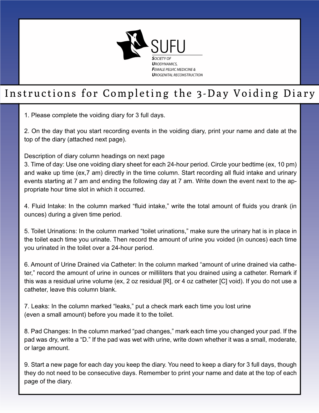 Instructions for Completing the 3-Day Voiding Diary