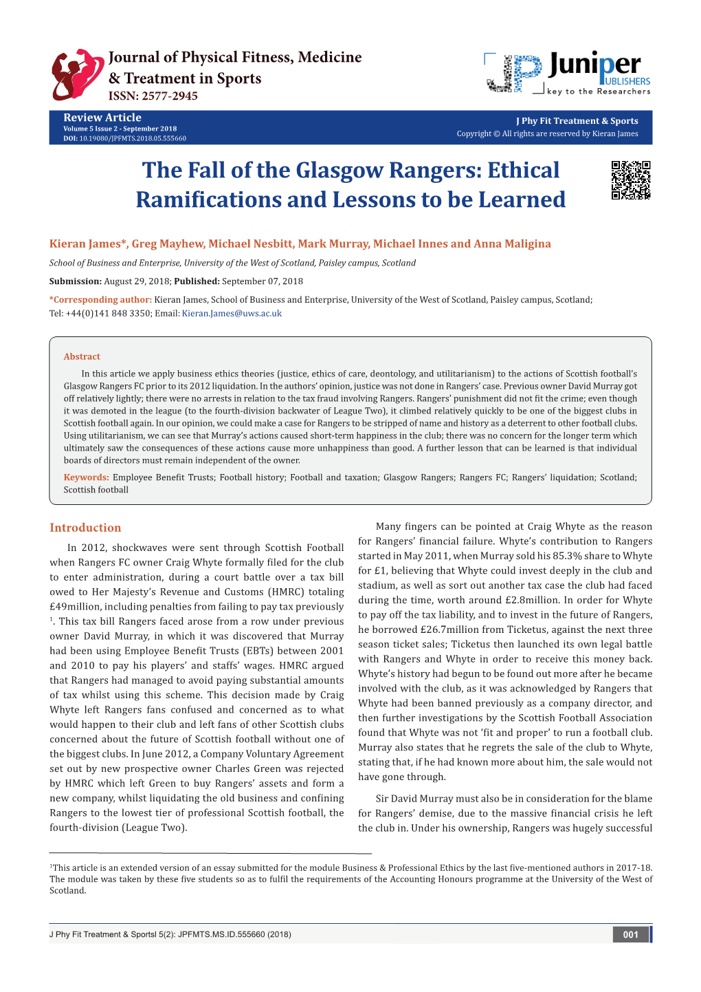 The Fall of the Glasgow Rangers: Ethical Ramifications and Lessons to Be Learned
