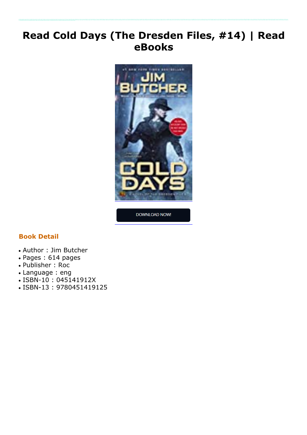 Read Cold Days (The Dresden Files, #14)