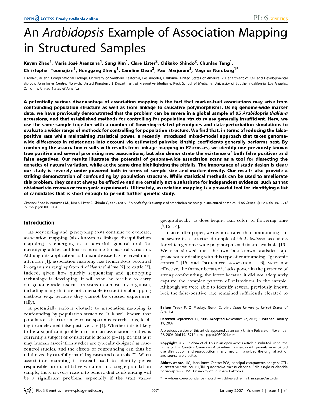 An Arabidopsis Example of Association Mapping in Structured Samples