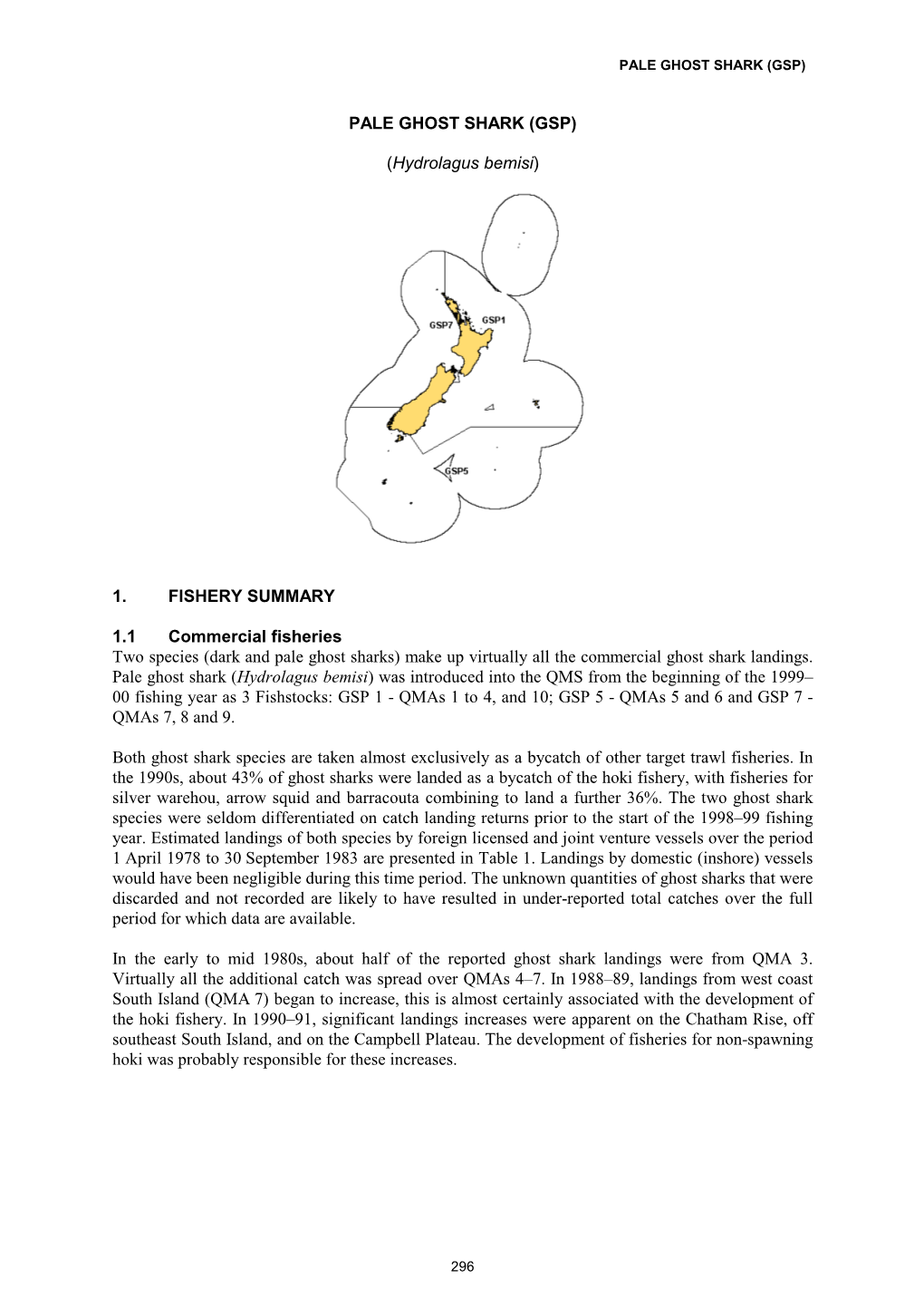 PALE GHOST SHARK (GSP) (Hydrolagus Bemisi) 1. FISHERY