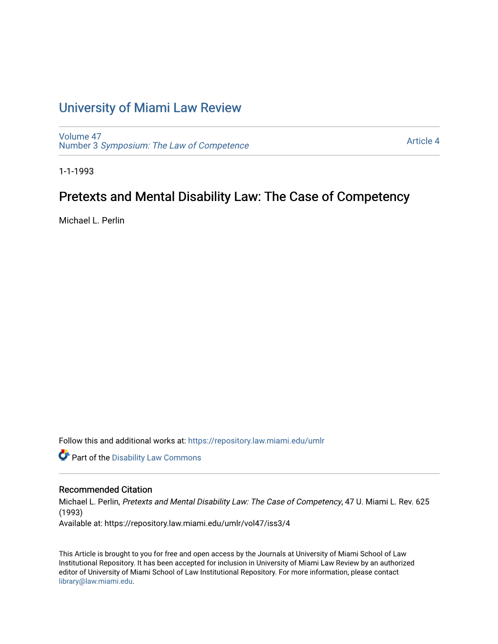 Pretexts and Mental Disability Law: the Case of Competency