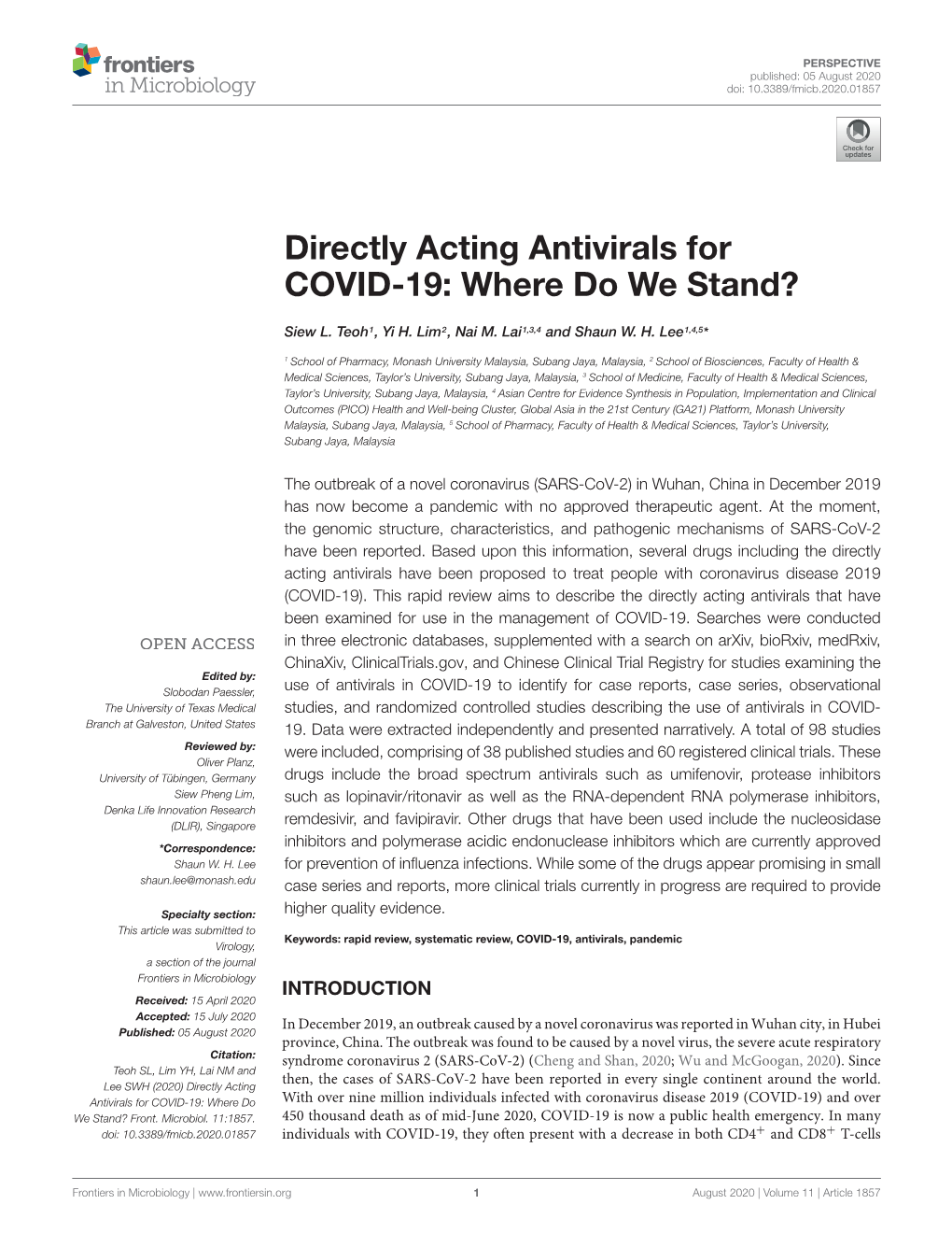 Directly Acting Antivirals for COVID-19: Where Do We Stand?