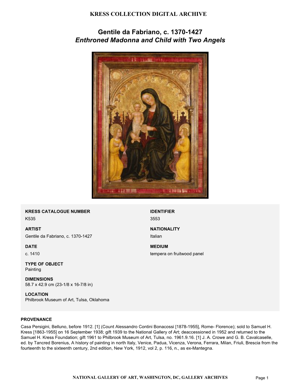 Summary for Enthroned Madonna and Child with Two Angels (3553)