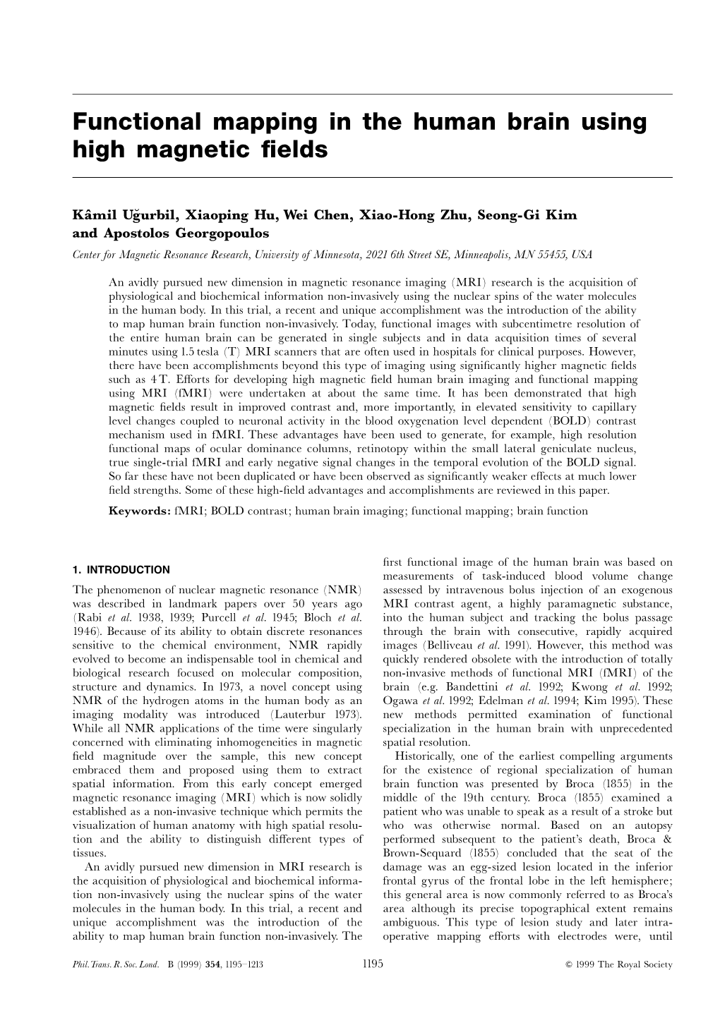 Functional Mapping in the Human Brain Using High Magnetic Fields