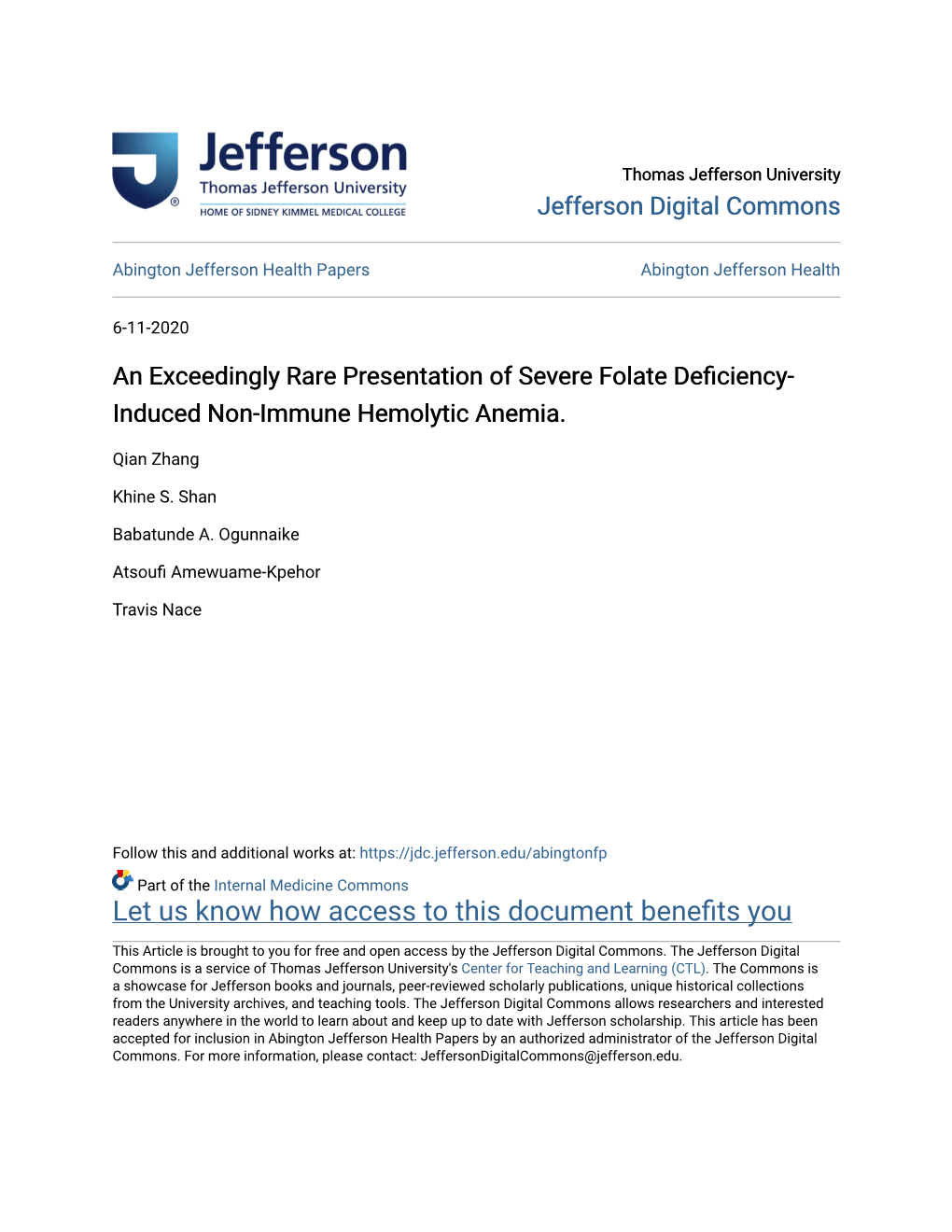 An Exceedingly Rare Presentation of Severe Folate Deficiency-Induced Non-Immune Hemolytic Anemia