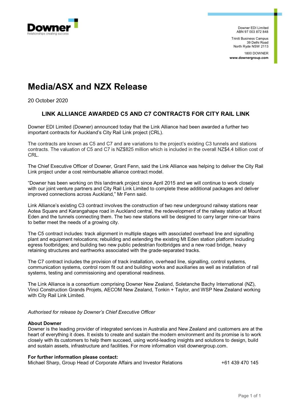 Media/ASX and NZX Release