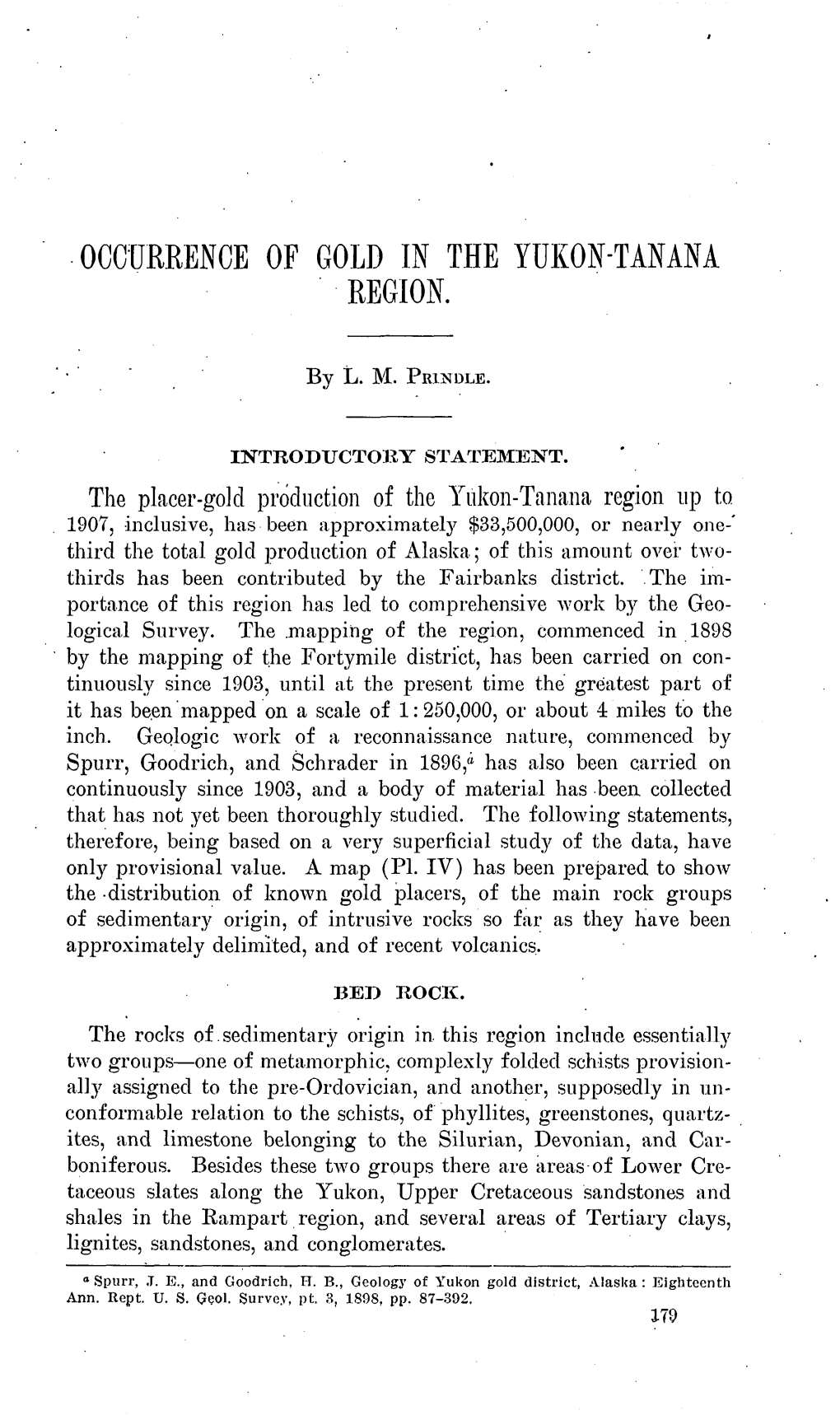 Occurrence of Gold in the Yukon-Tanana Region