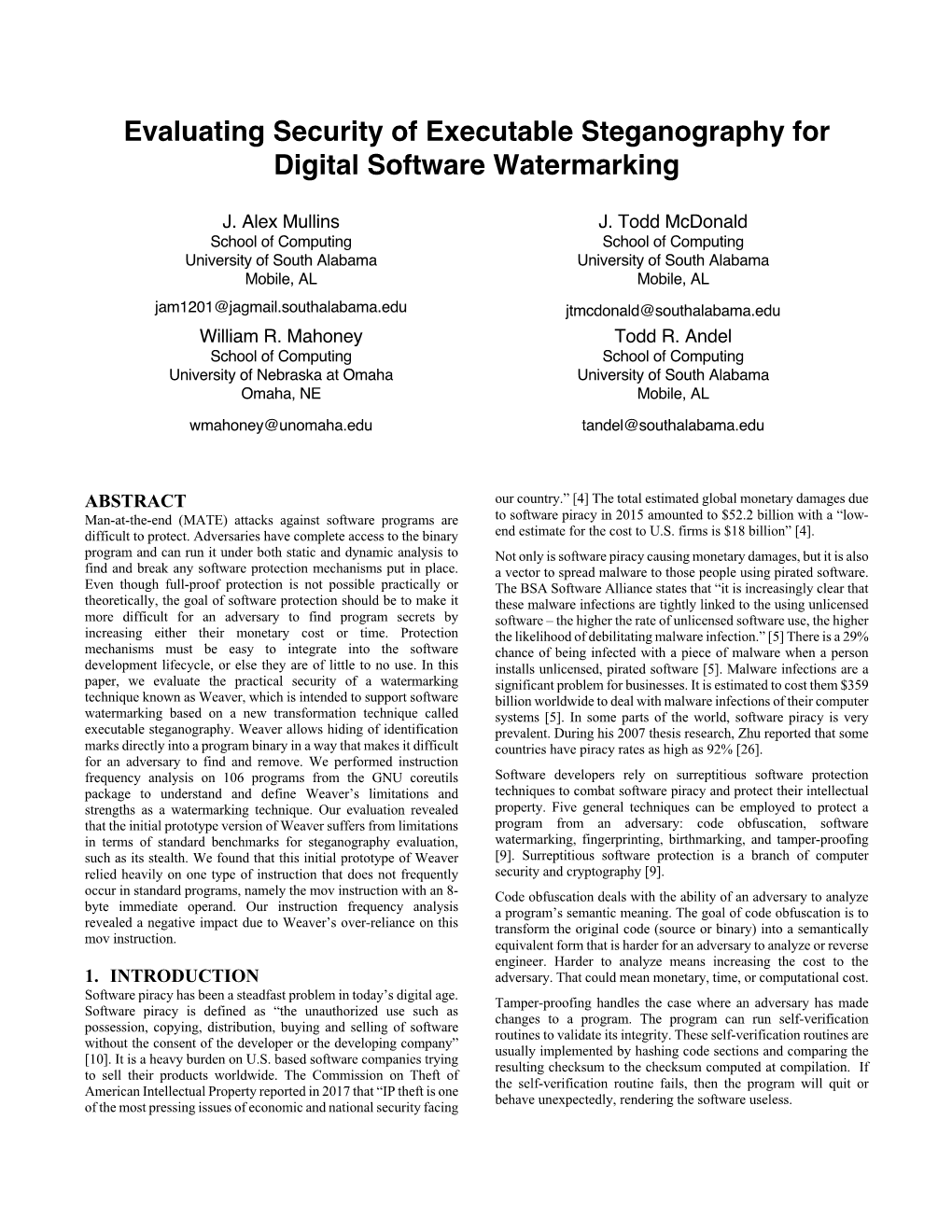 Evaluating Security of Executable Steganography for Digital Software Watermarking