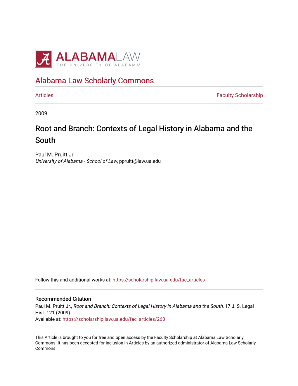 Root and Branch: Contexts of Legal History in Alabama and the South