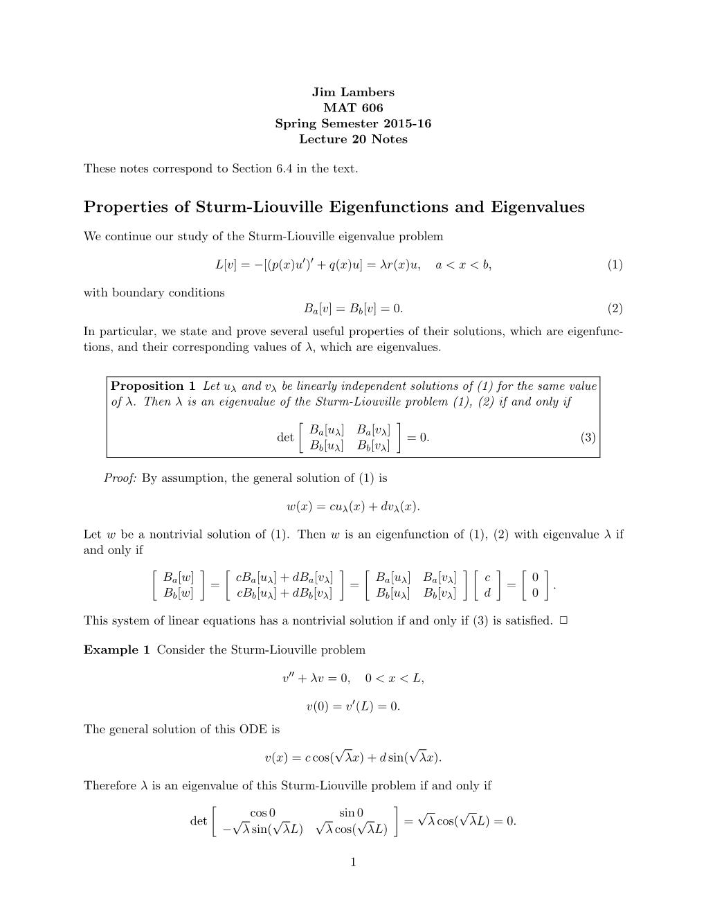 Properties of Sturm-Liouville Eigenfunctions and Eigenvalues