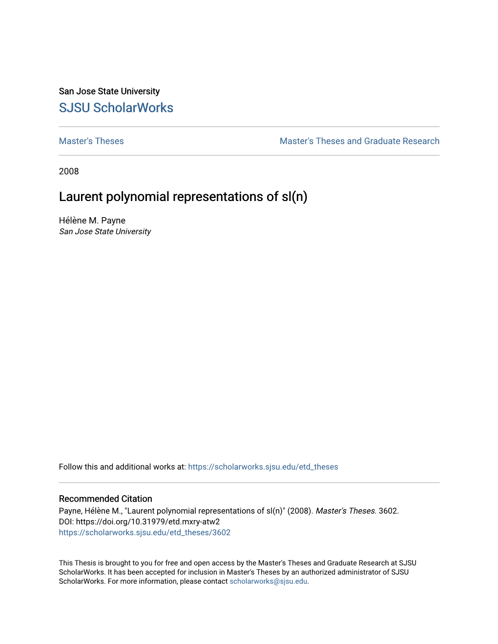 Laurent Polynomial Representations of Sl(N)