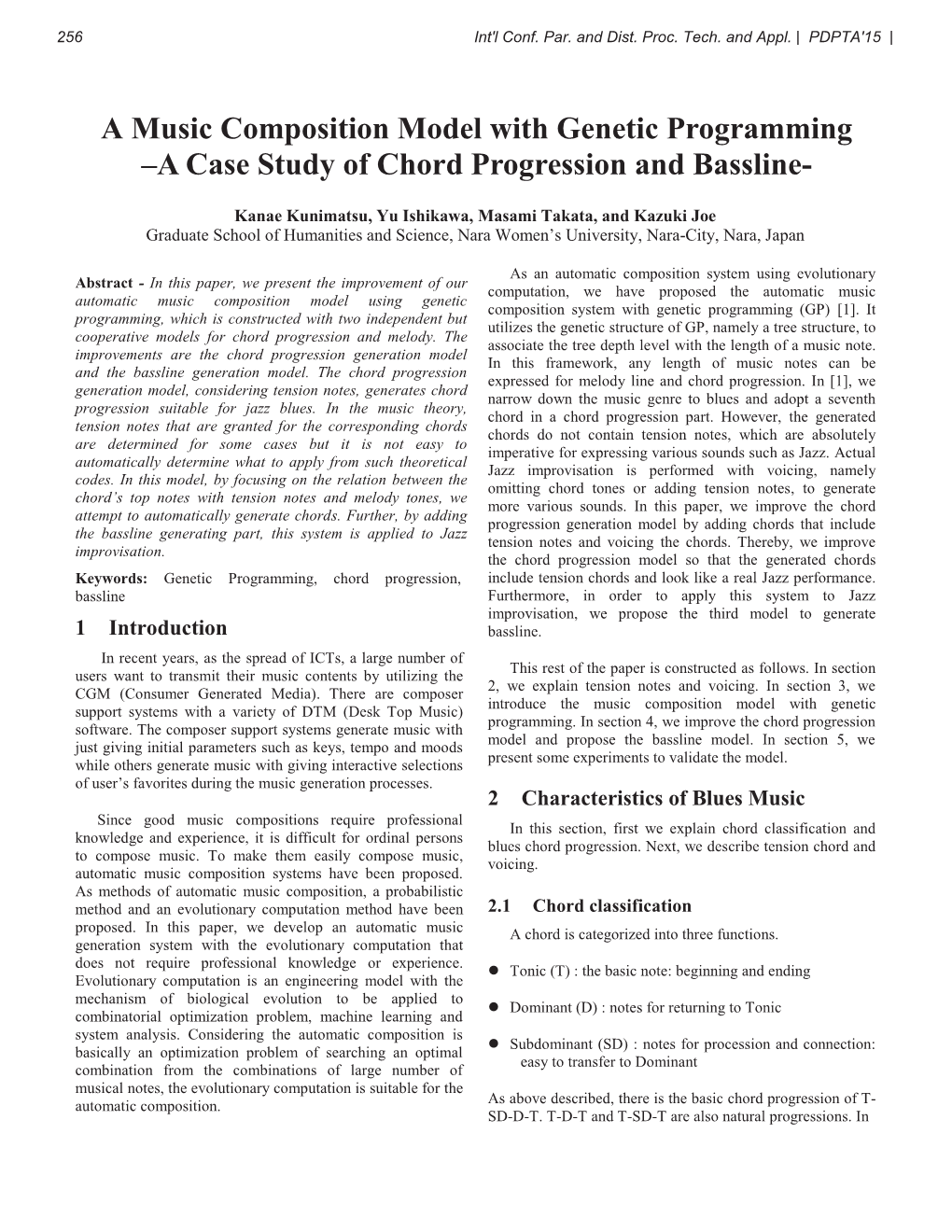 A Music Composition Model with Genetic Programming –A Case Study of Chord Progression and Bassline