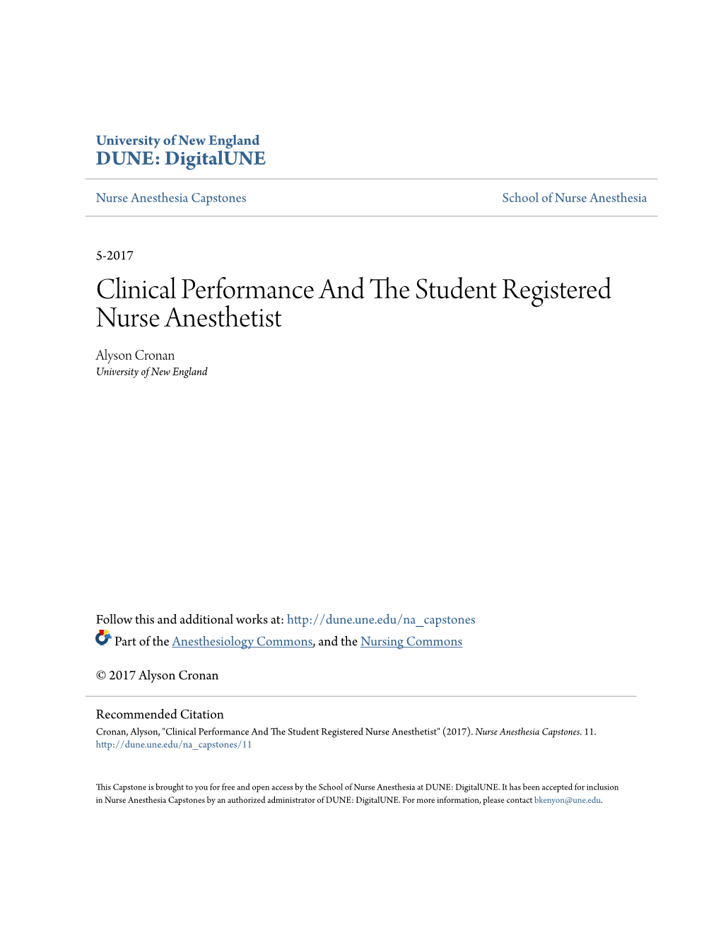 Clinical Performance and the Student Registered Nurse Anesthetist
