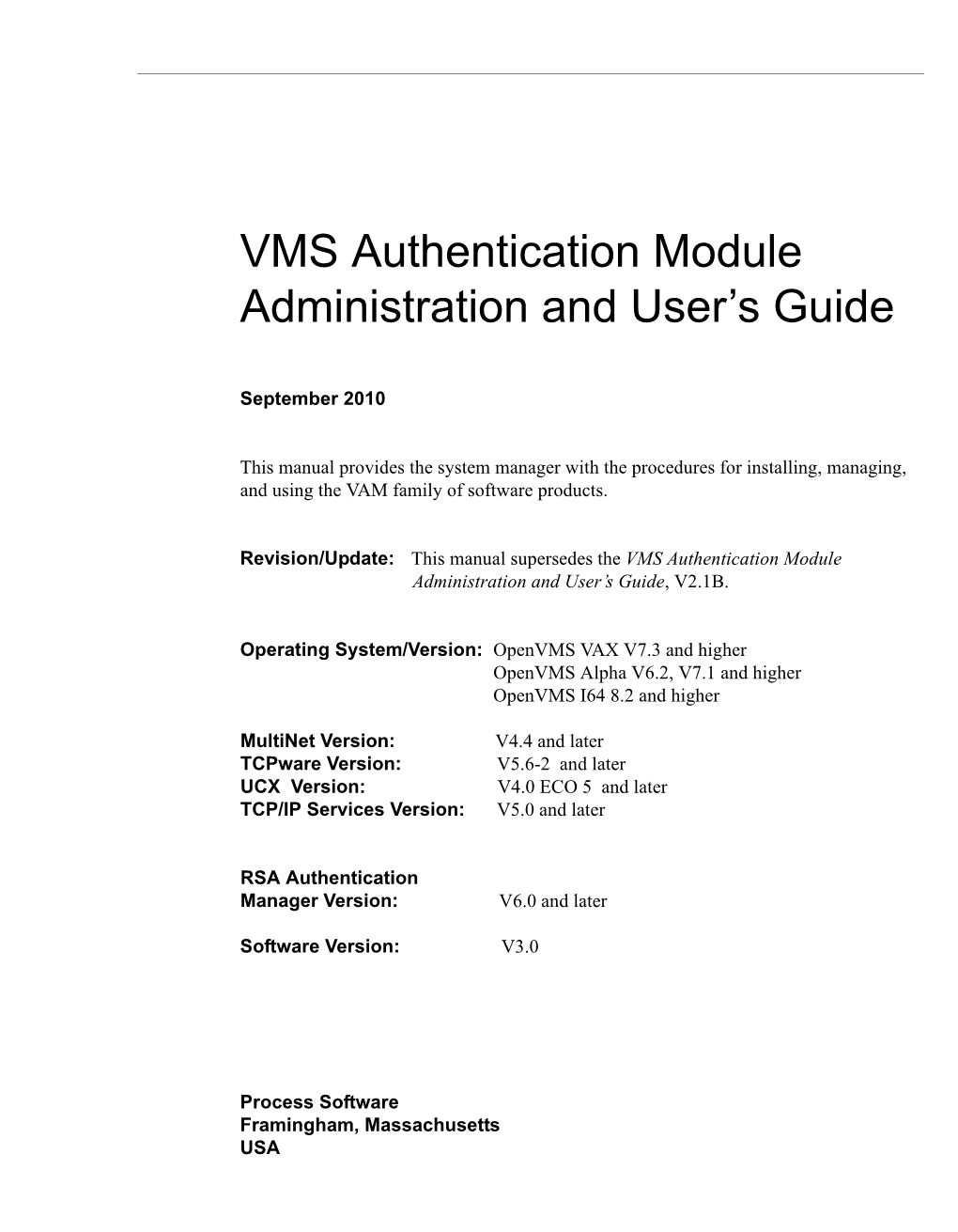 VMS Authentication Module Administration and User's Guide