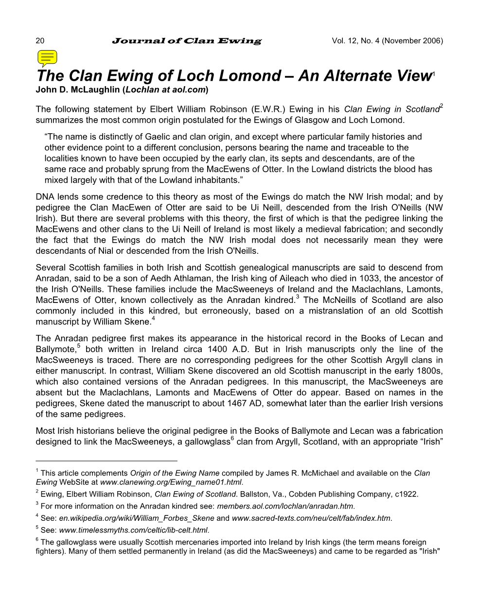 The Clan Ewing of Loch Lomond – an Alternate View1 John D