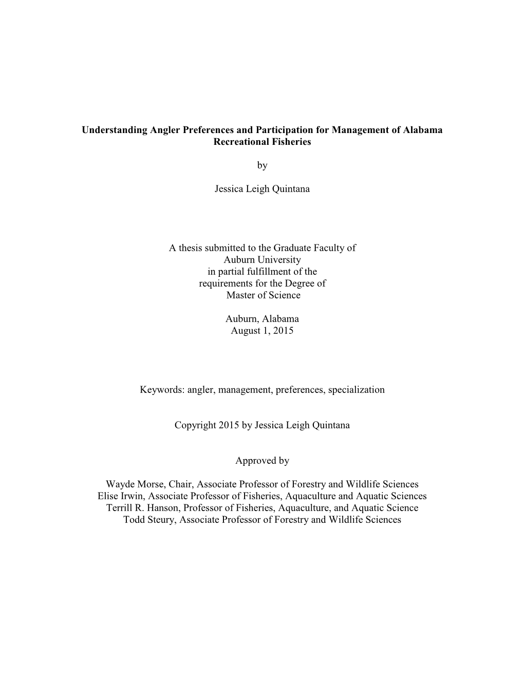 Understanding Angler Preferences and Participation for Management of Alabama Recreational Fisheries