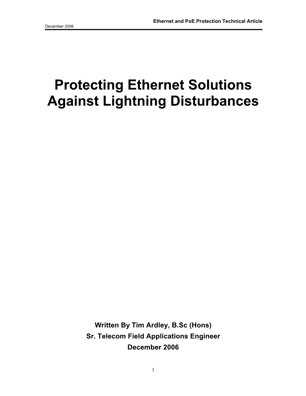 Protecting Ethernet Solutions Against Lightning Disturbances