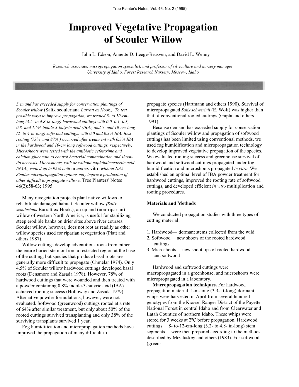 Improved Vegetative Propagation of Scouler Willow